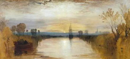  英国风景画家透纳（Turner）笔下，非火山影响期间（上图）和火山影响期间（下图）的港口画作，最大的区别为火山活动引起的红色天空和干雾（dry fog）。